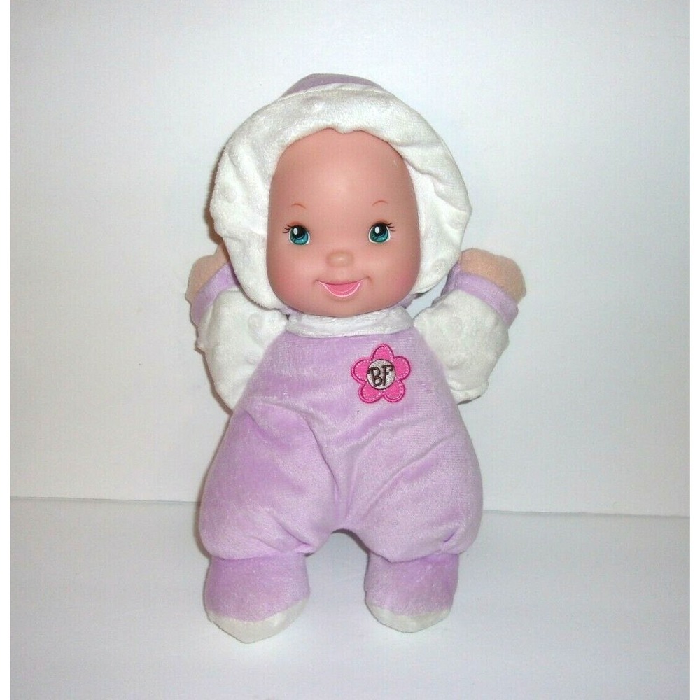 Goldberger Baby's First Lavender and White Plush Soft Body Vinyl Face Rattle 11"